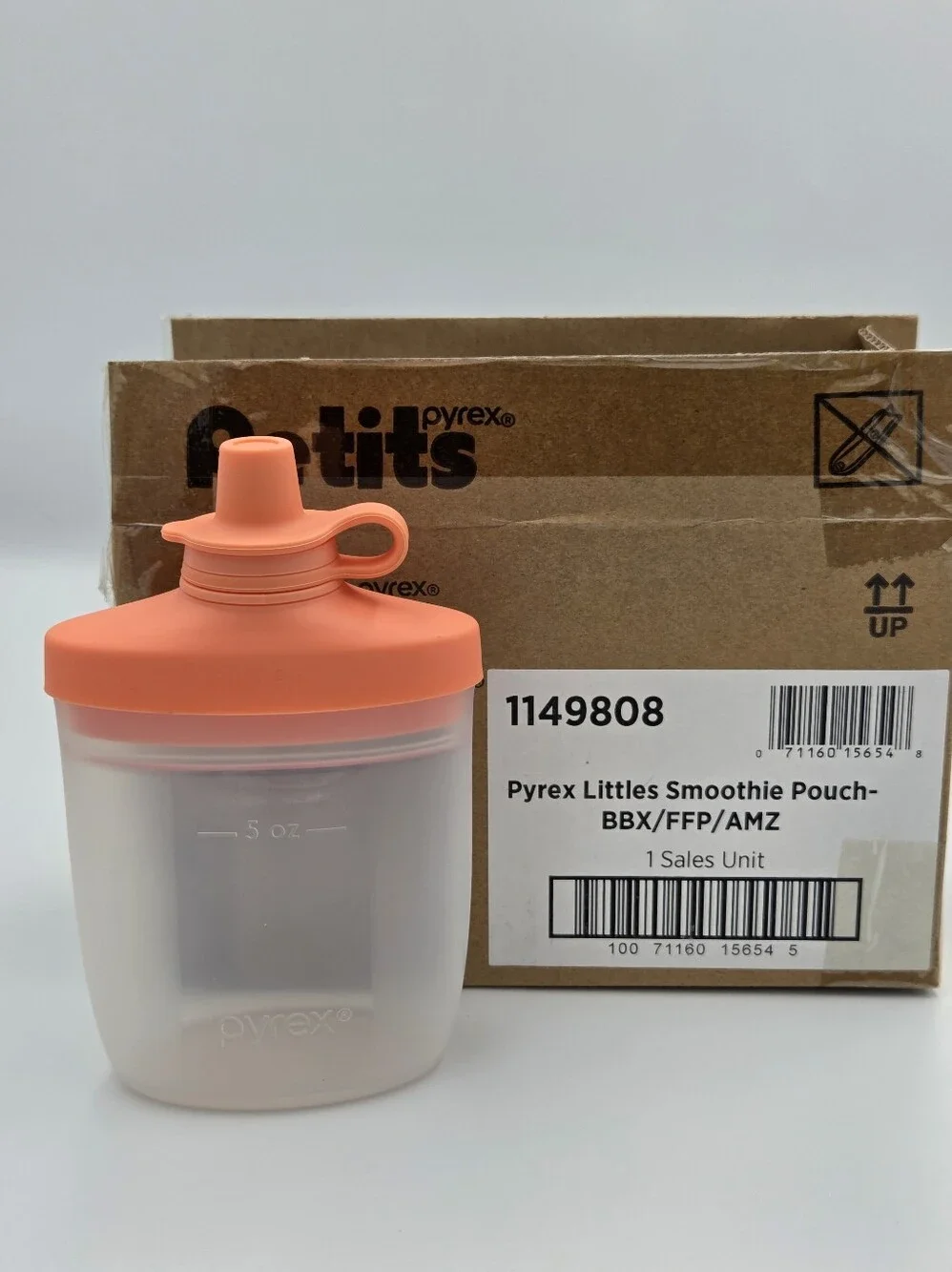 Pyrex Littles Coral-Orange Smoothie Pouch with Spout Set Of 2 NIB